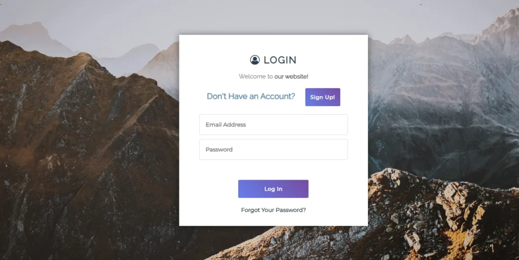 image of login form with mountains background 